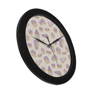 Cakes pies tarts muffins and eclairs purple bluebe Elegant Black Wall Clock