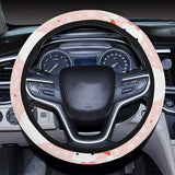 Cute snowman christmas tree snowpink background Car Steering Wheel Cover