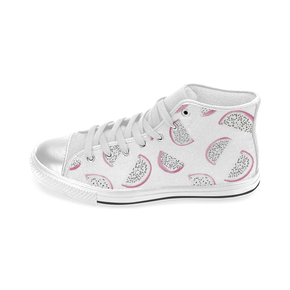 dragon fruit pattern Women's High Top Canvas Shoes White