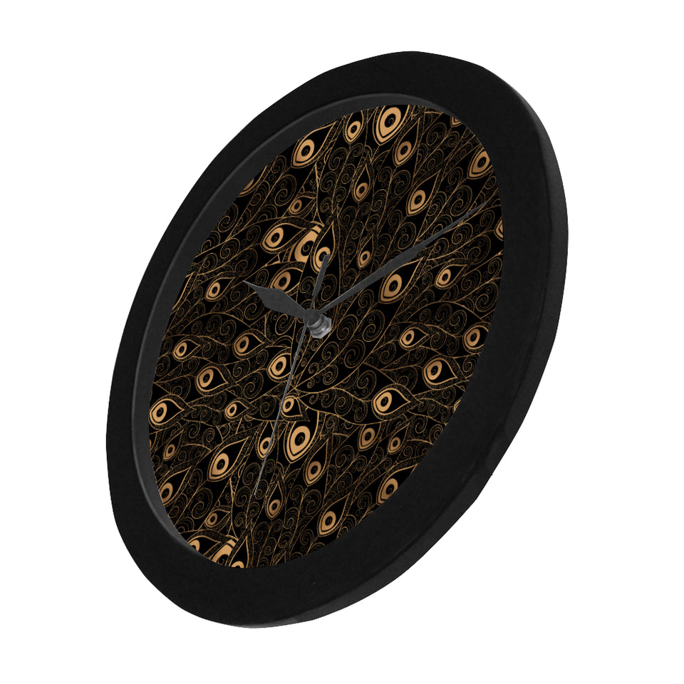 Gold peacock feather pattern Elegant Black Wall Clock