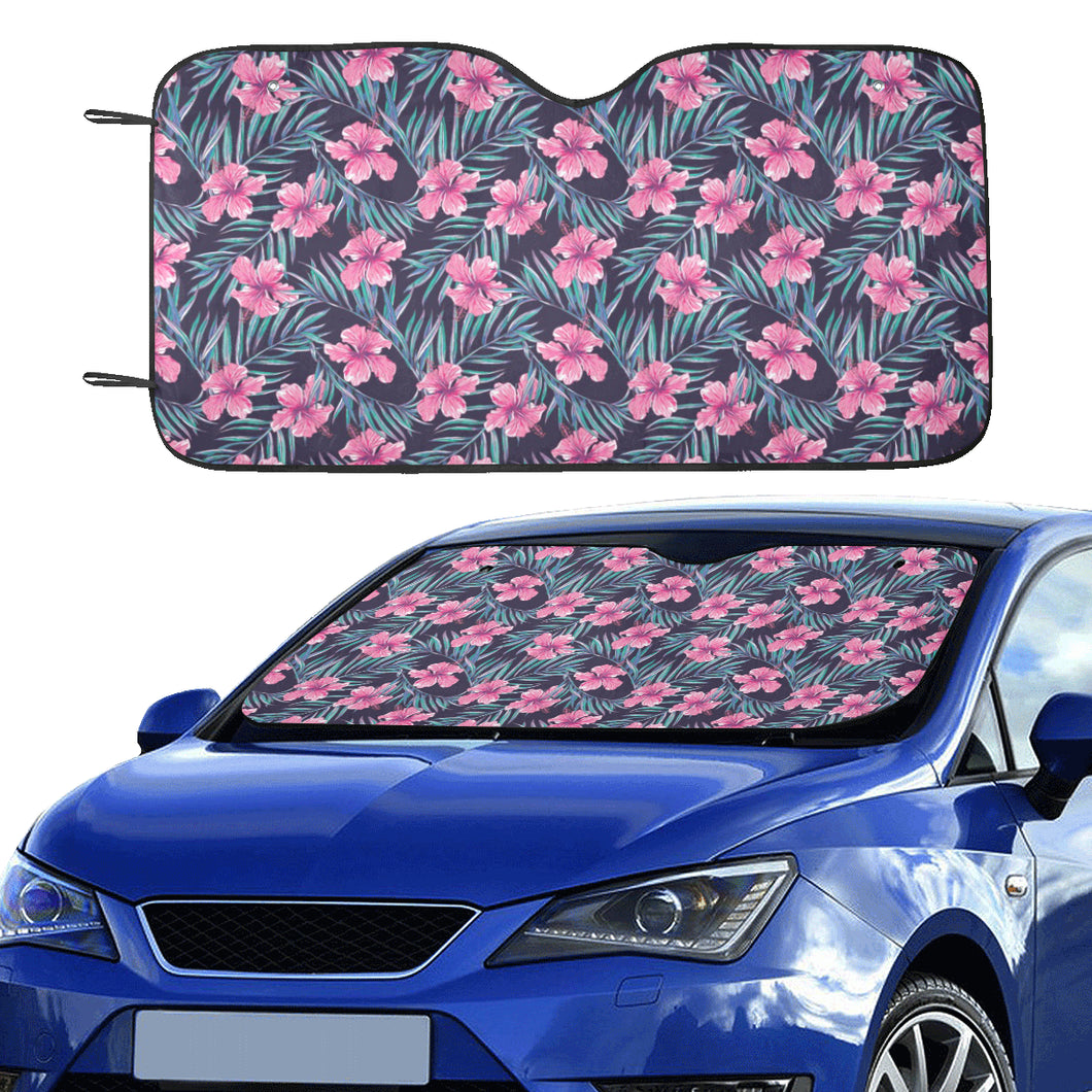Hibiscus Pattern Print Design 05 Car Sun Shade