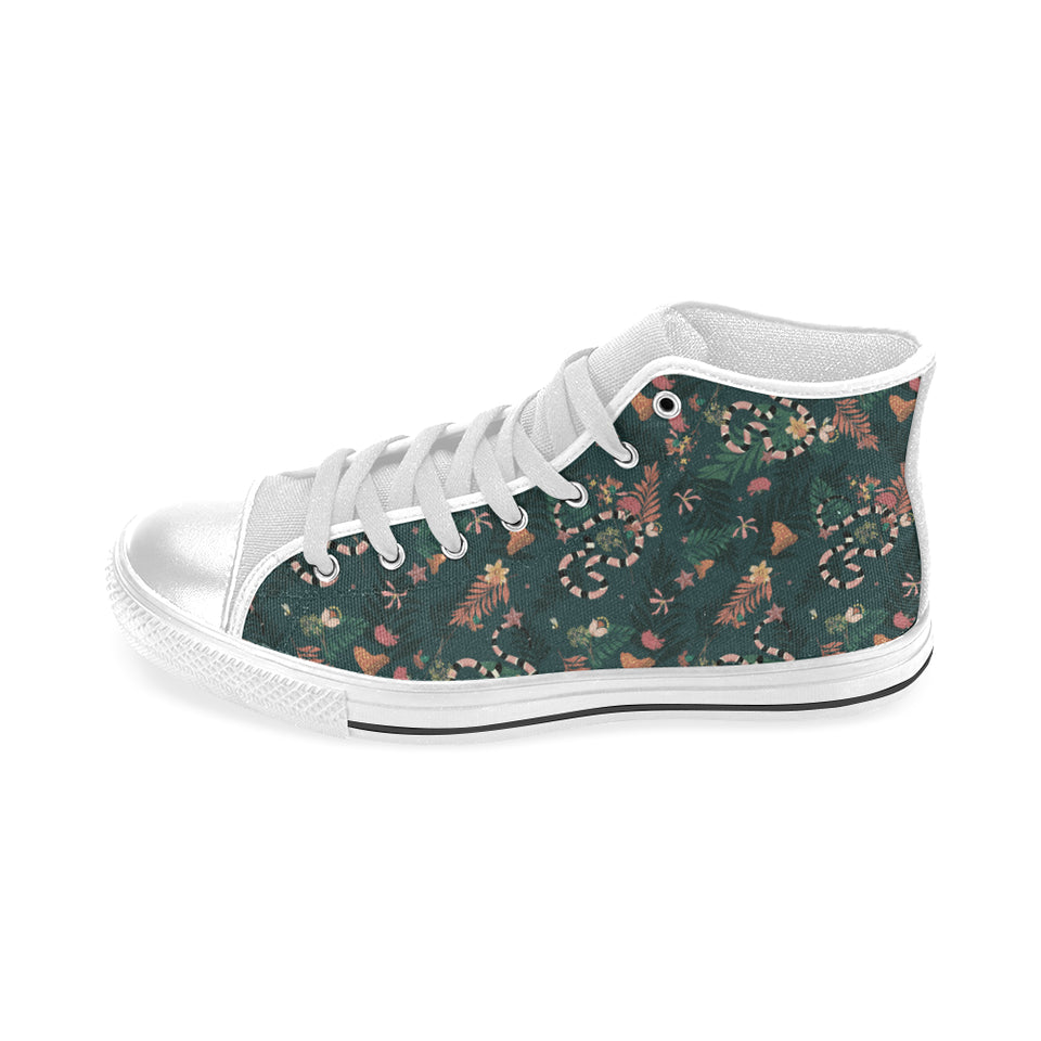 Snake forest pattern Men's High Top Canvas Shoes White
