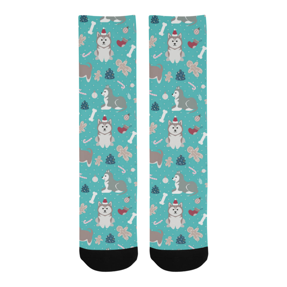Christmas cute siberian husky puppie pattern Crew Socks