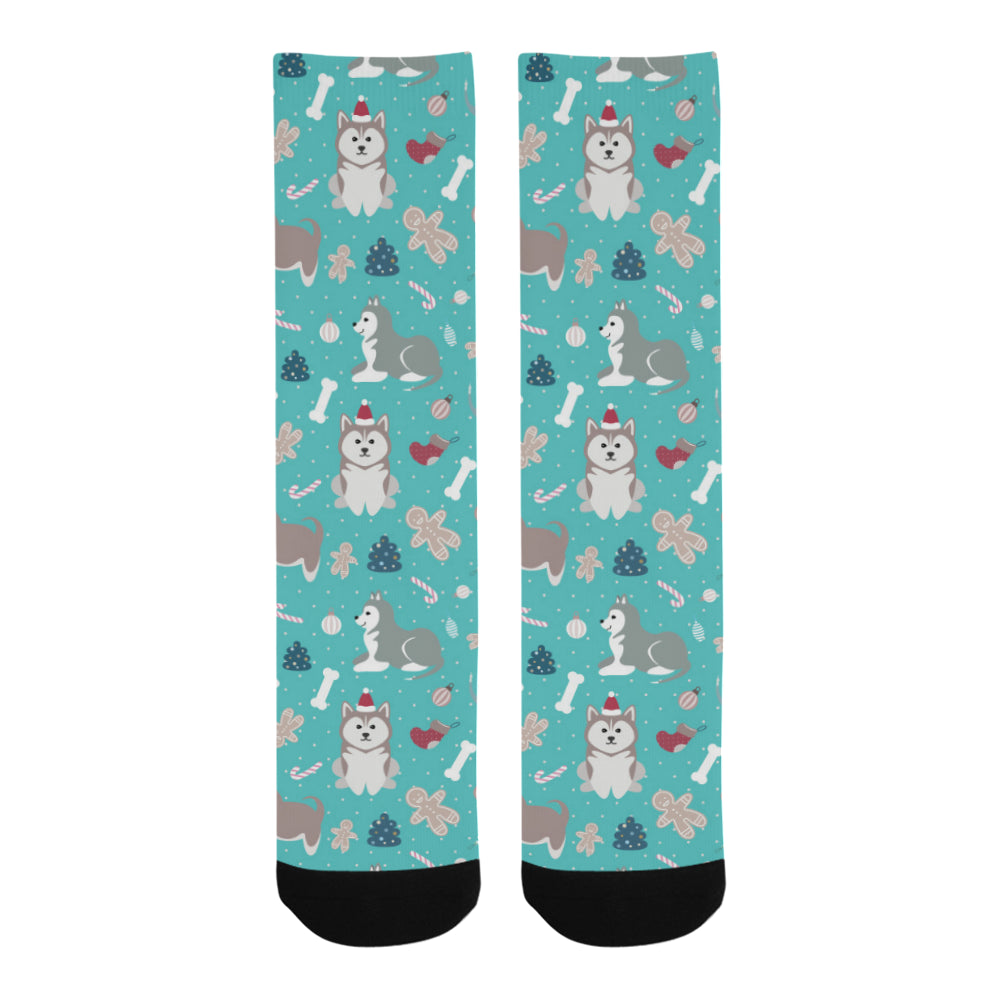 Christmas cute siberian husky puppie pattern Crew Socks