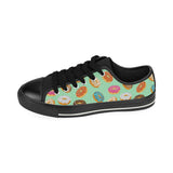 Colorful donut pattern green background Men's Low Top Canvas Shoes Black
