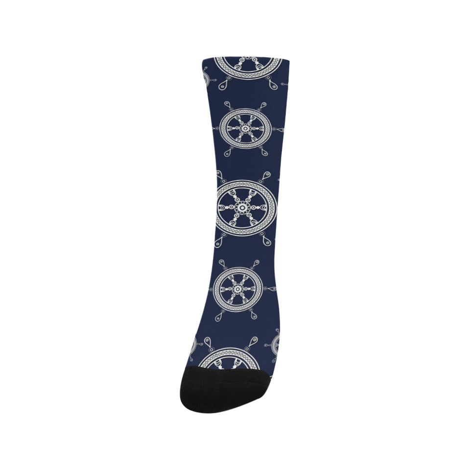 nautical steering wheel design pattern Crew Socks