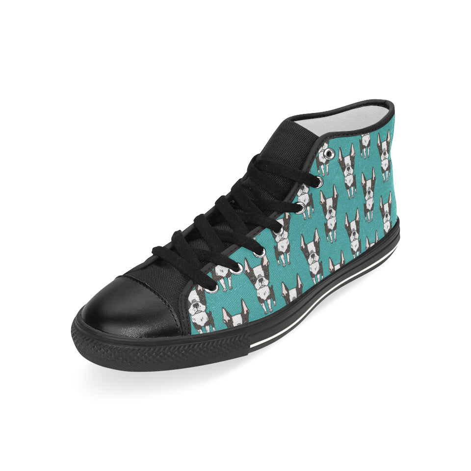 Hand drawn boston terrier dog pattern Men's High Top Canvas Shoes Black