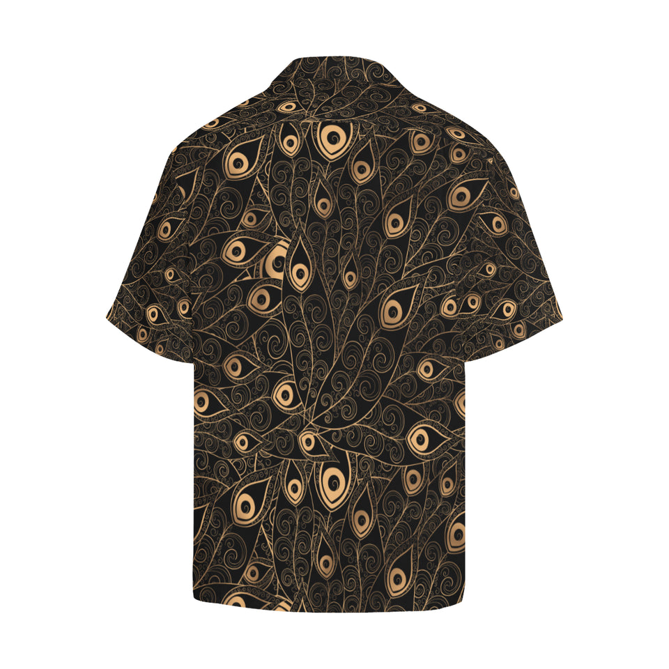 Gold peacock feather pattern Men's All Over Print Hawaiian Shirt