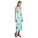 electric guitar pattern light blue background V-Neck Open Fork Long Dress