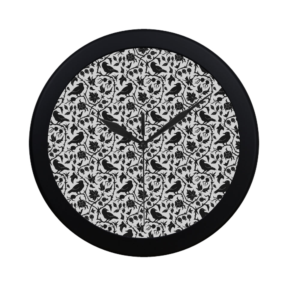 Crow dark floral pattern Elegant Black Wall Clock