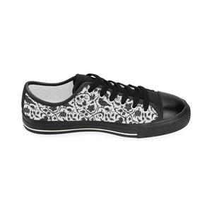Crow dark floral pattern Women's Low Top Canvas Shoes Black