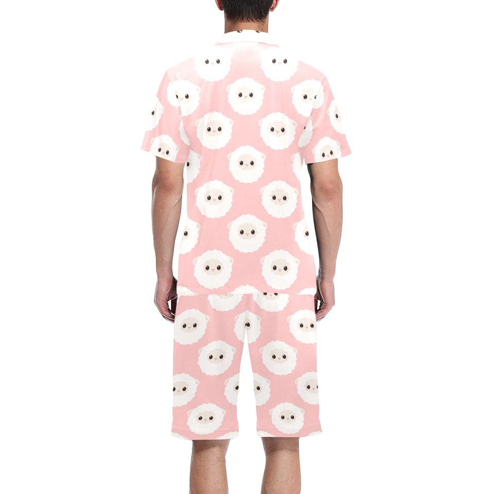 Cute sheep pattern Men's V-Neck Short Pajama Set