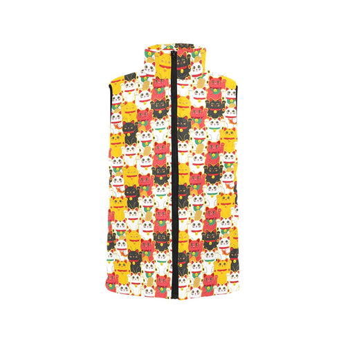 Colorful Maneki neko cat pattern Men's Padded Vest