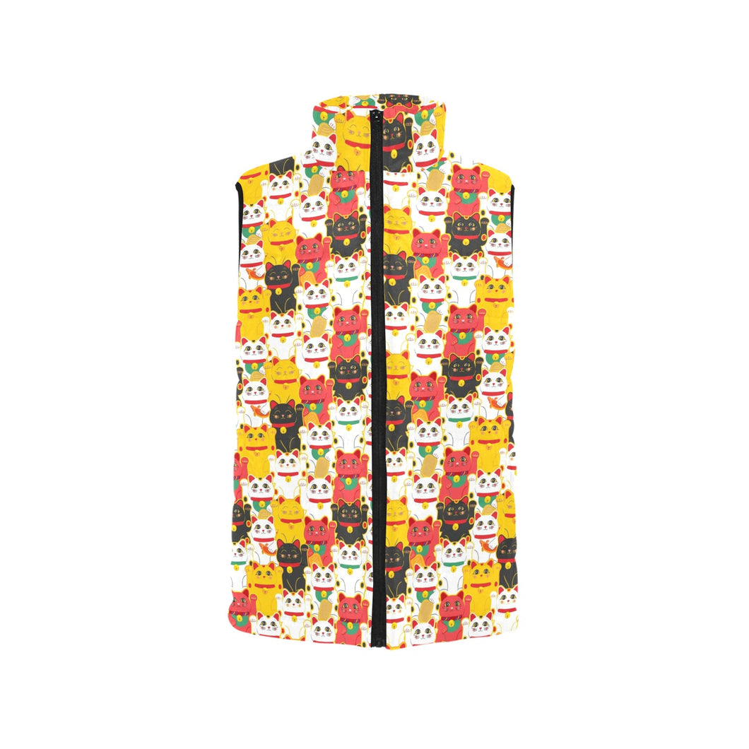 Colorful Maneki neko cat pattern Men's Padded Vest
