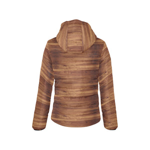 Wood Printed Pattern Print Design 04 Women's Padded Hooded Jacket
