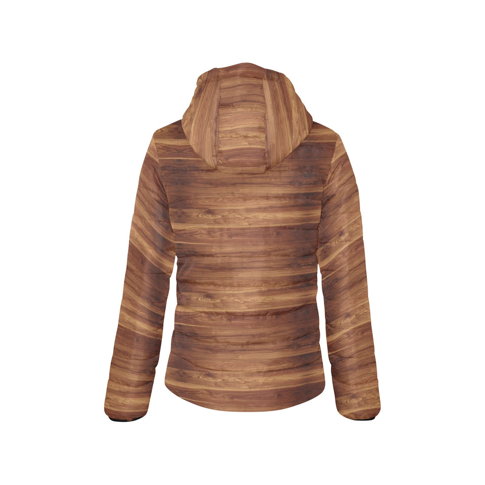 Wood Printed Pattern Print Design 04 Women's Padded Hooded Jacket