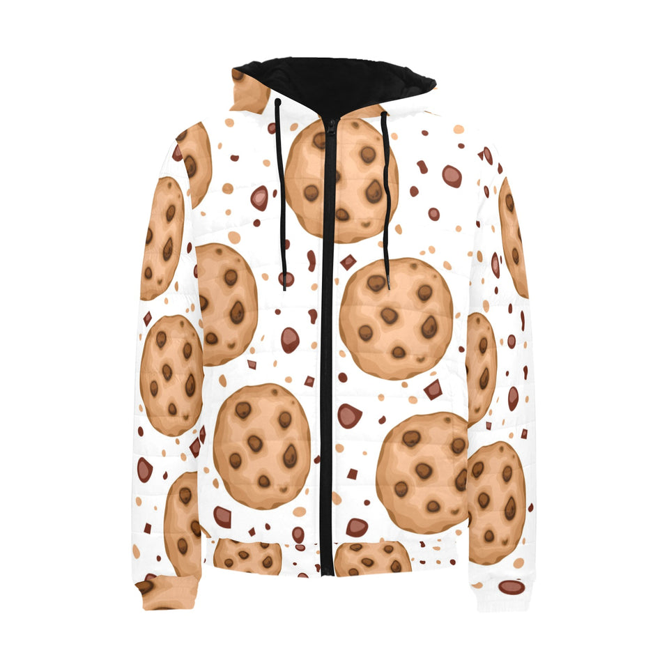 chocolate chip cookie pattern Men's Padded Hooded Jacket