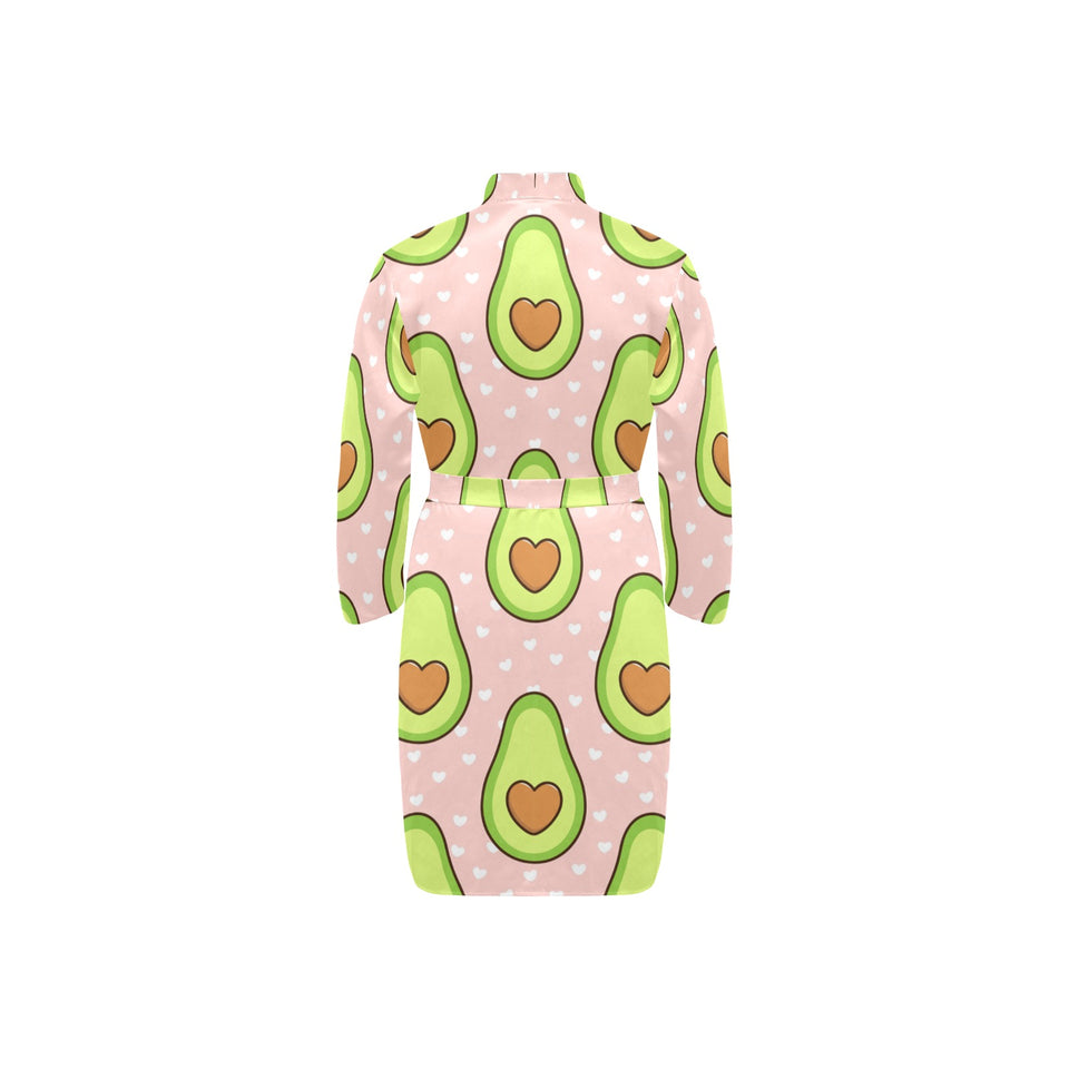 Avocado heart pink background Men's Long Sleeve Belted Night Robe
