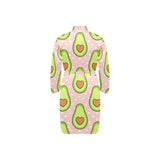 Avocado heart pink background Men's Long Sleeve Belted Night Robe