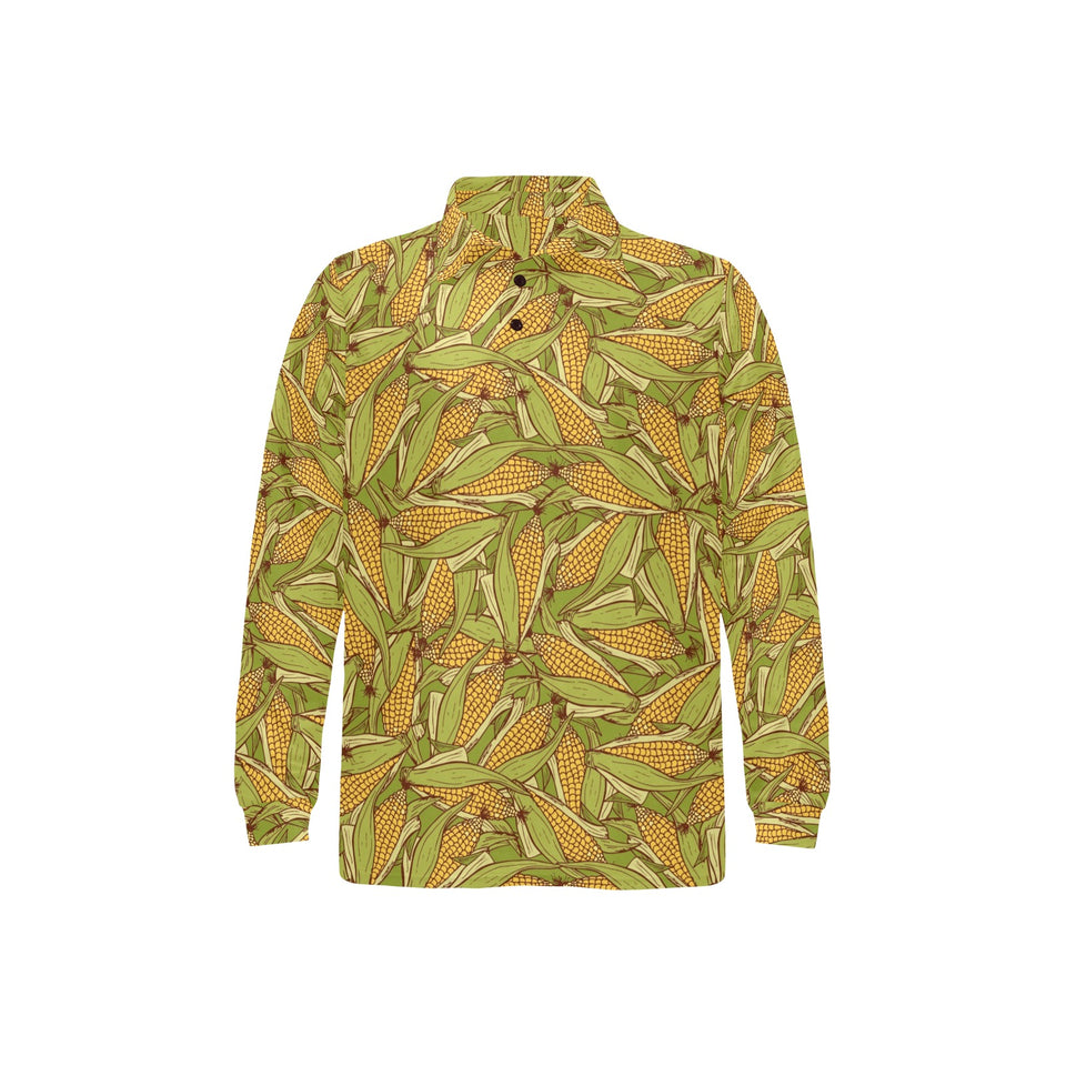Corn Pattern Print Design 01 Men's Long Sleeve Polo Shirt