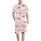 Cows milk product pink background Men's V-Neck Short Pajama Set