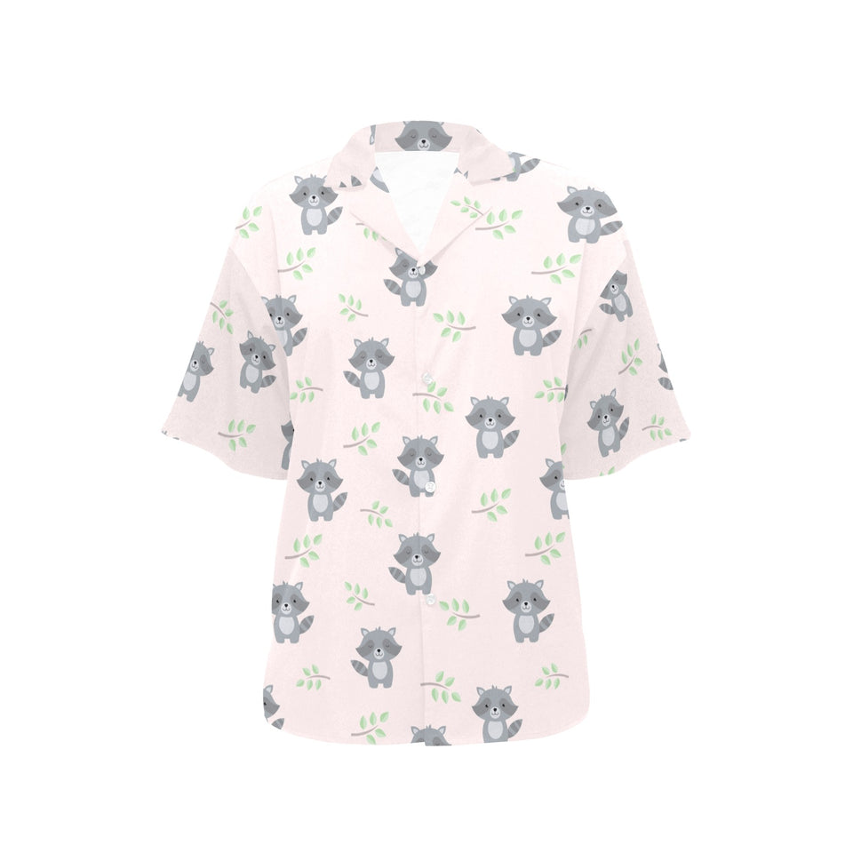 cute raccoons leaves pattern Women's All Over Print Hawaiian Shirt