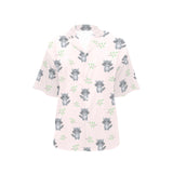 cute raccoons leaves pattern Women's All Over Print Hawaiian Shirt