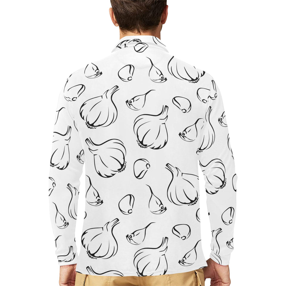Garlic pattern black white Men's Long Sleeve Polo Shirt