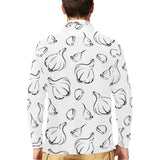 Garlic pattern black white Men's Long Sleeve Polo Shirt