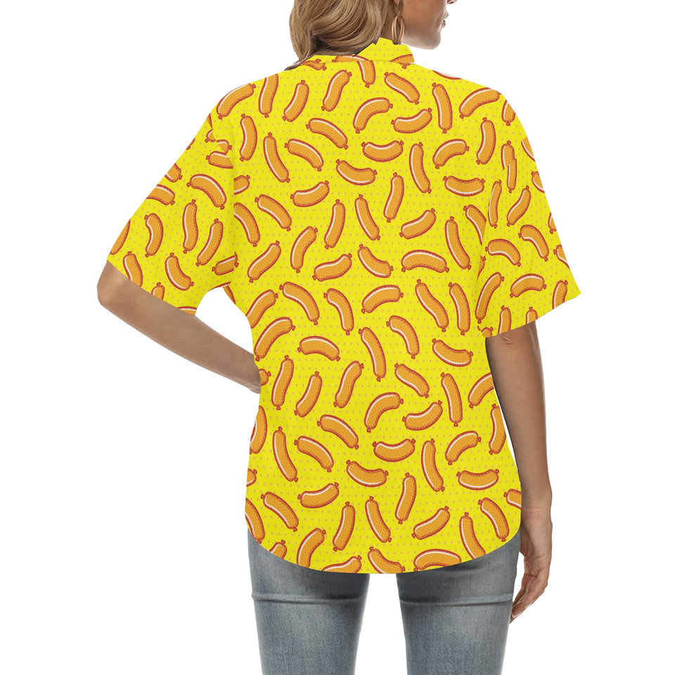 Sausage Pattern Print Design 01 Women's All Over Print Hawaiian Shirt
