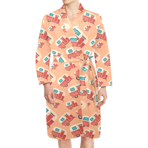 Camper Van Pattern Print Design 03 Men's Long Sleeve Belted Night Robe