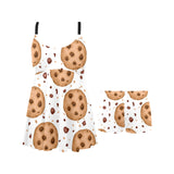chocolate chip cookie pattern Chest Sexy Pleated Two Piece Swim Dress