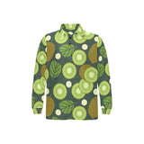 Whole sliced kiwi leave and flower Men's Long Sleeve Polo Shirt