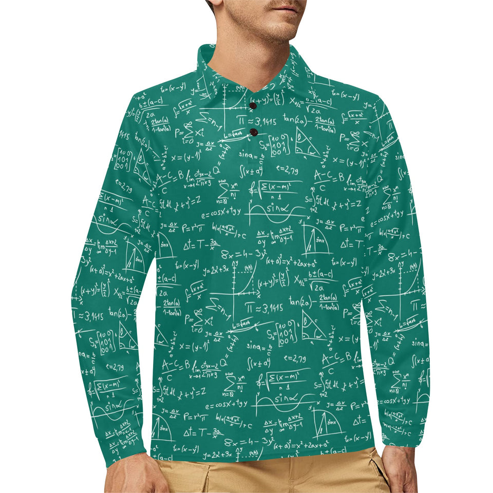 Math Pattern Print Design 01 Men's Long Sleeve Polo Shirt