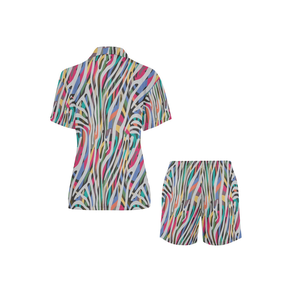 Colorful zebra skin pattern Women's V-Neck Short Pajama Set