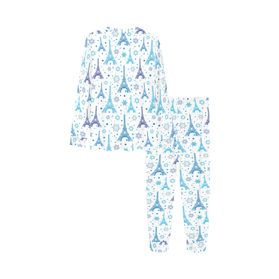 Blue Eiffel Tower Theme Pattern Print Design 01 Kids' Boys' Girls' All Over Print Pajama Set