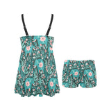 Elephants jungle pattern Chest Sexy Pleated Two Piece Swim Dress