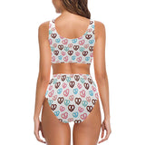 Pretzels Pattern Print Design 04 Chest Bowknot High Waisted Bikini Swimsuit