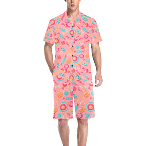 Colorful candy pattern Men's V-Neck Short Pajama Set