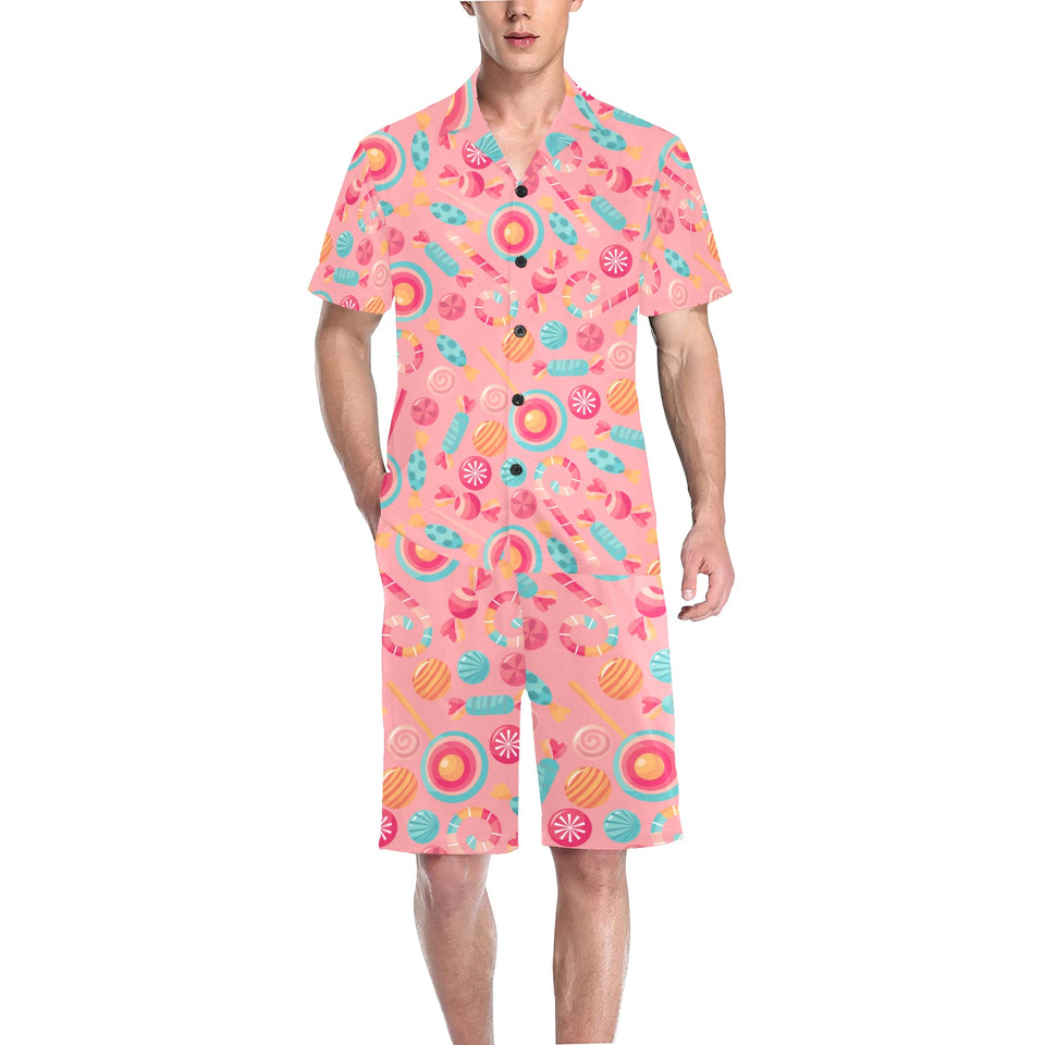 Colorful candy pattern Men's V-Neck Short Pajama Set