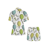 Hot Air Balloon Bird Cloud Pattern Women's V-Neck Short Pajama Set