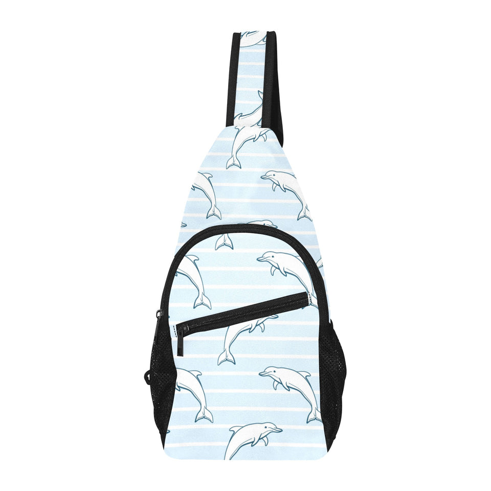 Dolphin blue striped background All Over Print Chest Bag