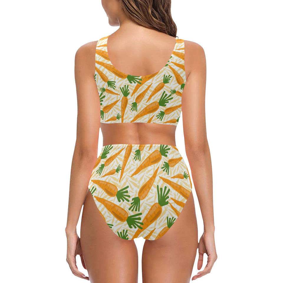 Carrot Pattern Print Design 01 Chest Bowknot High Waisted Bikini Swimsuit