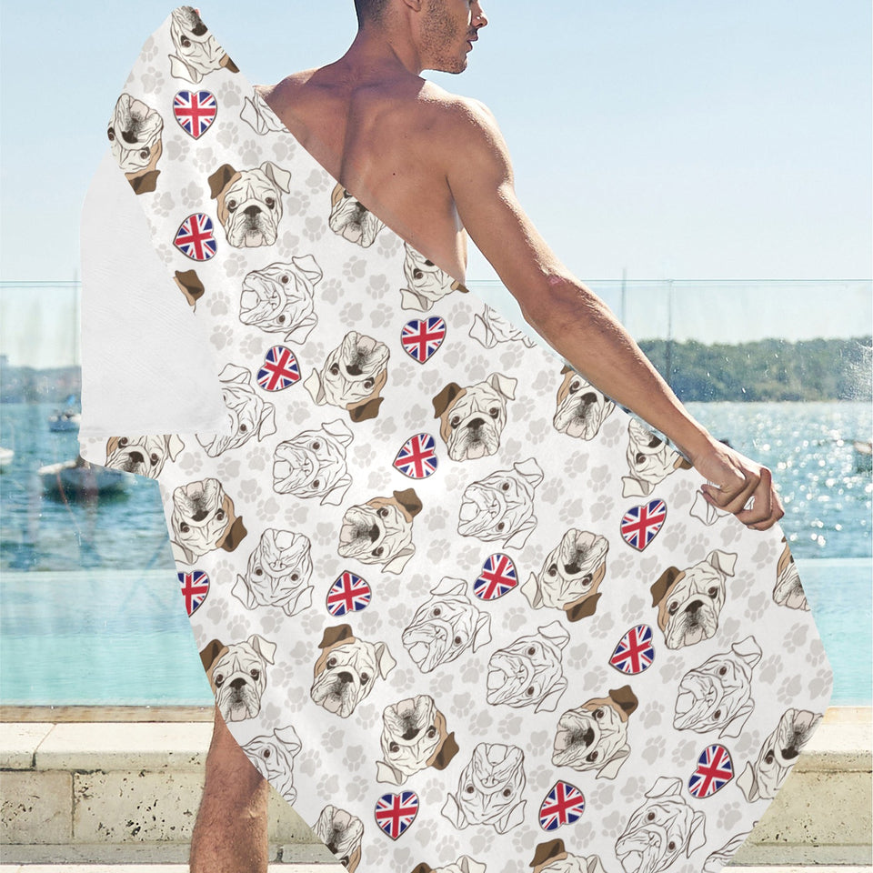 English Bulldog Pattern Print Design 01 Beach Towel