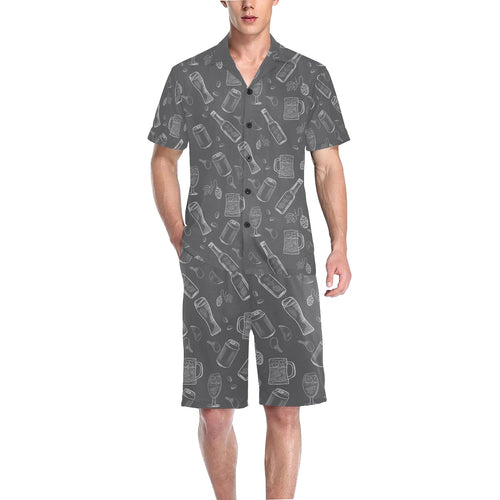 Beer hand drawn pattern Men's V-Neck Short Pajama Set