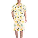 lemon flower leave pattern Men's V-Neck Short Pajama Set