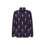 Watercolor colorful seahorse pattern Women's Long Sleeve Polo Shirt