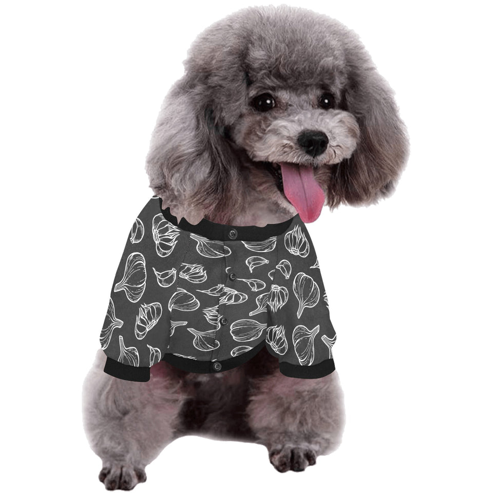 Garlic pattern black background All Over Print Pet Dog Round Neck Fuzzy Shirt