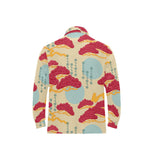 Red Bonsai gray sun japanese pattern Men's Long Sleeve Polo Shirt