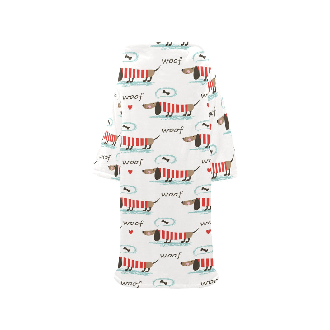 Cute dachshund bone pattern Blanket Robe with Sleeves